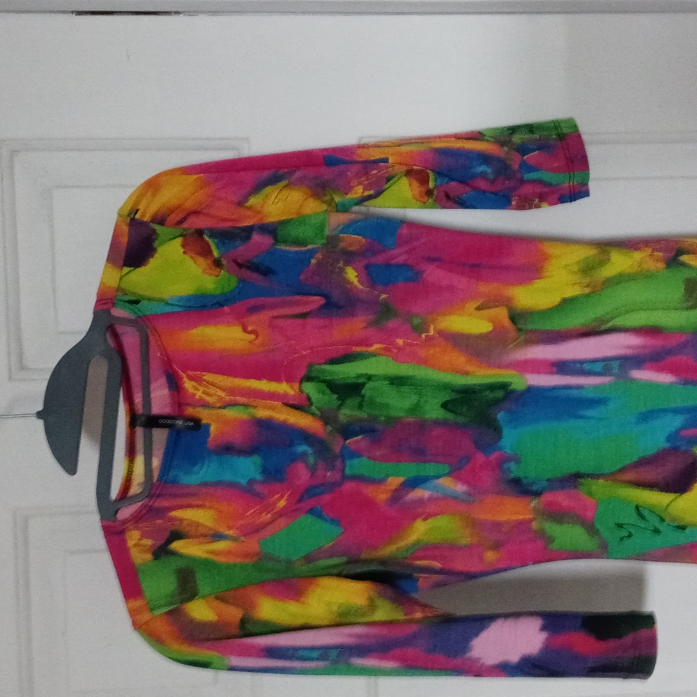 Multicolored dress. Calf length